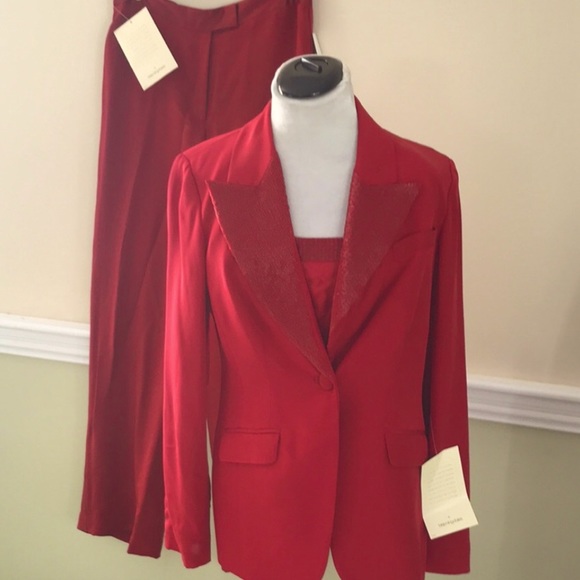 Sutton Studio Pants - NWT Sutton Studio Vintage Silk Red 3 Pc Beaded Suit
